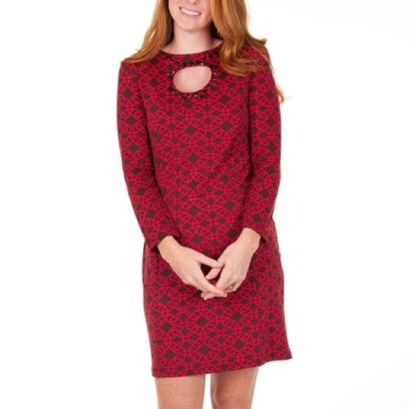 TRACY NEGOSHIAN Keyhole Geo Brown Pink Dress Sz L - Picture 2 of 6